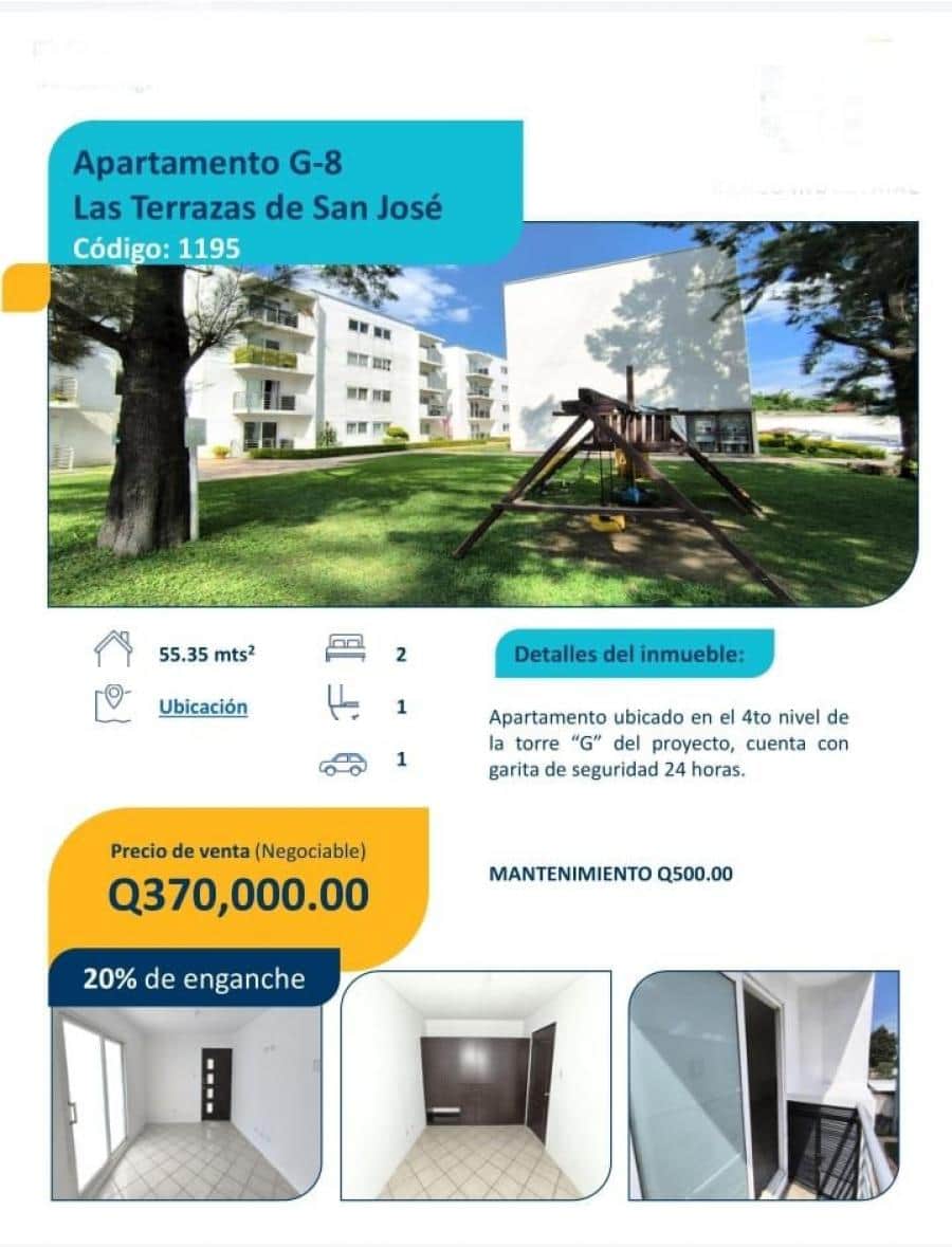TERRAZAS DE SAN JOSE - VILLA NUEVA -55.35 MTS2 -2 HABITACIONES -1 BAÑO -1 PARQUEO -4 NIVEL -