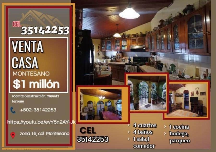 VENTA DE CASA EN ZONA 16 - Col. Montesano