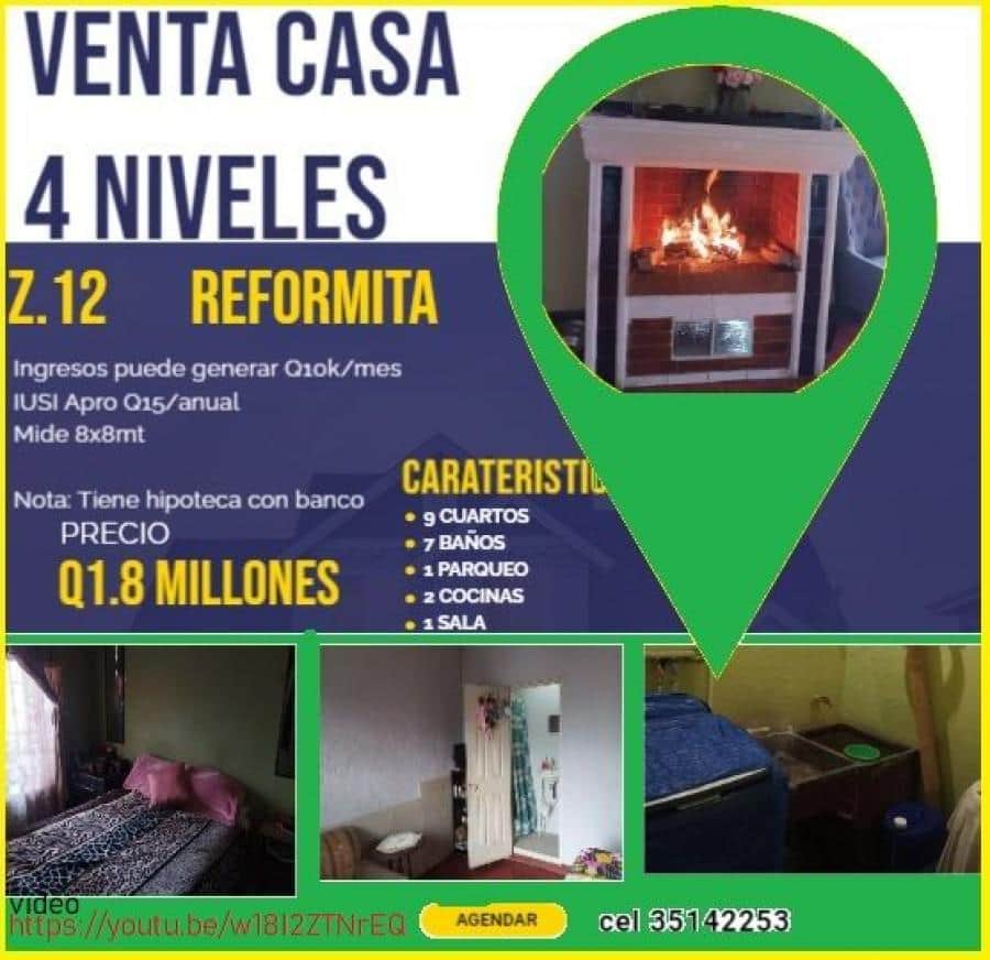 VENTA DE CASA en zona 12 reformita de 4 niveles