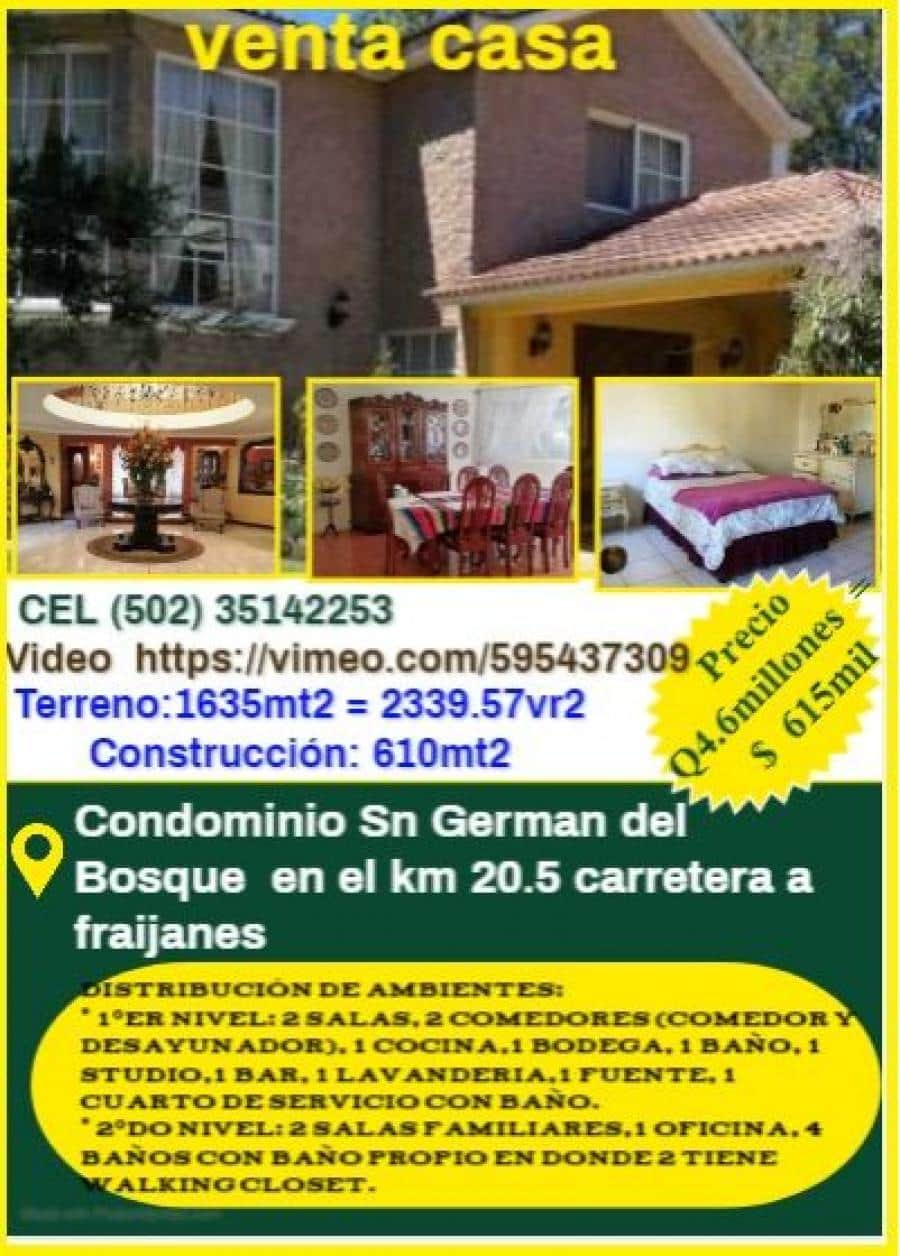 VENTA De Casa en el Condominio Sn German del Bosque en el municipio de Fraijanes