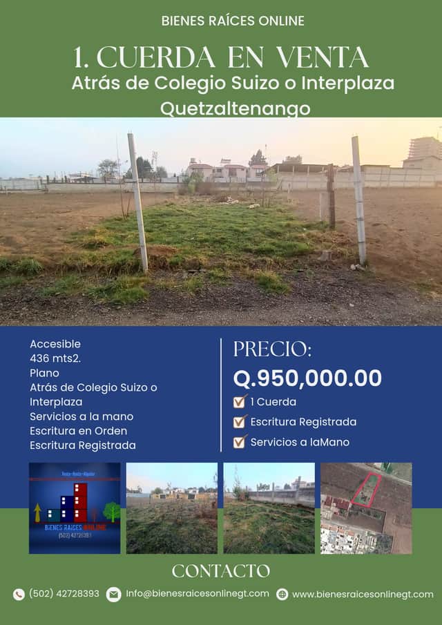 Terreno en venta en Zona 6, Quetzaltenango · 436 m²