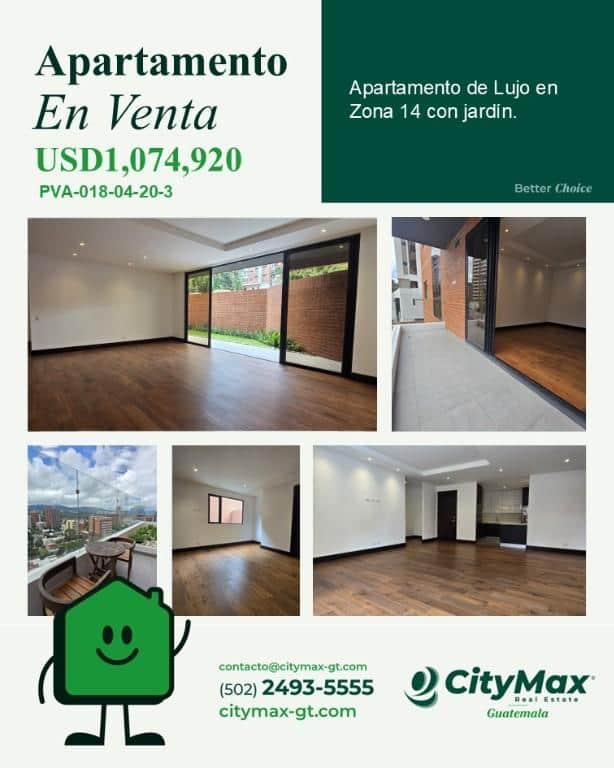 Apartamento de Lujo en Venta en Zona 14 con Jardín, Ciudad de Guatemala