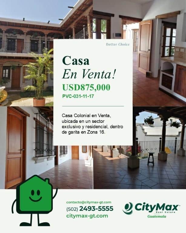 Casa Colonial en Venta en Zona 16, Ciudad de Guatemala