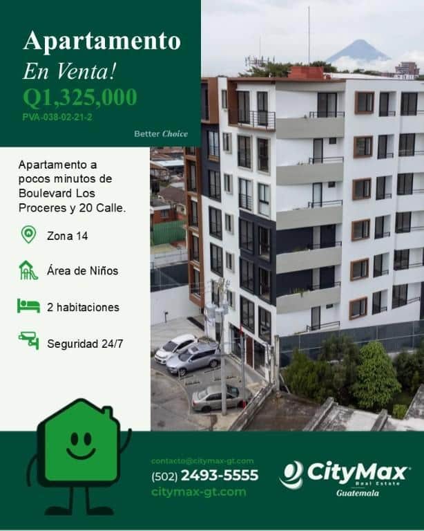 Apartamento 2 habitaciones en venta zona 14, Ciudad de Guatemala