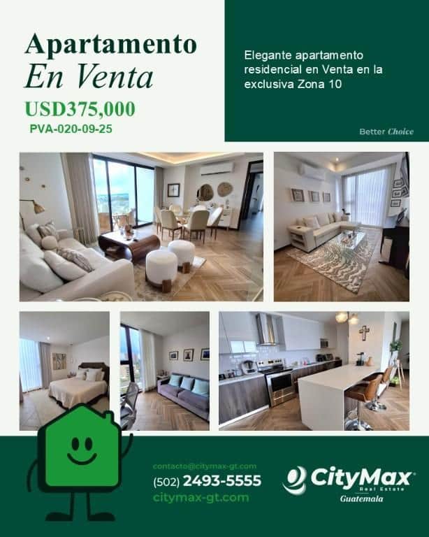 Apartamento en Venta en Zona 10 de 2 habitaciones, Ciudad de Guatemala