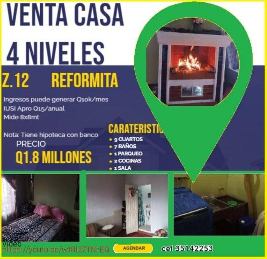 VENTA DE CASA en zona 12 reformita de 4 niveles