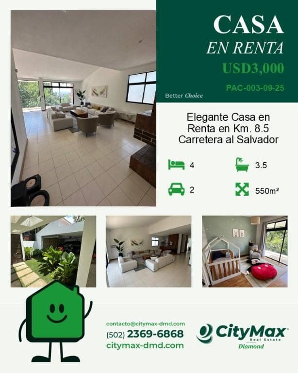 Elegante Casa en Renta en Km. 8.5 Carretera al Salvador, Ciudad de Guatemala
