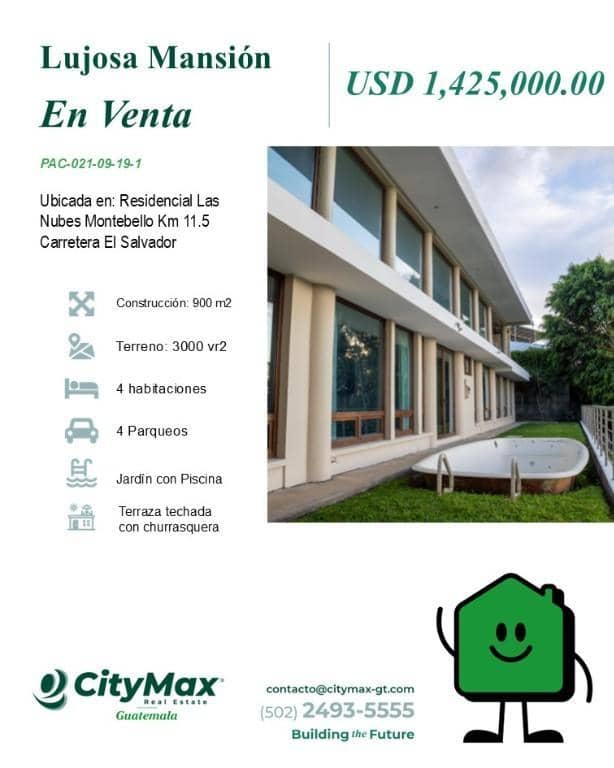 Lujosa Mansion en venta Las Nubes Ciudad Guatemala, Carretera a El Salvador
