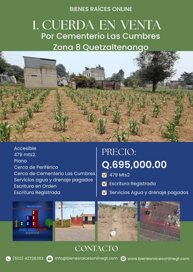Terreno en venta en Zona 8, Quetzaltenango · 479 m²