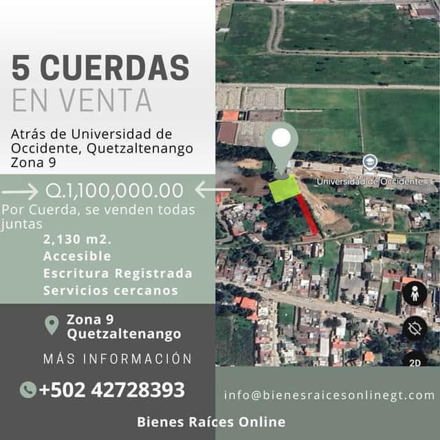 Terreno en venta en Zona 9, Quetzaltenango · 2,130 m²