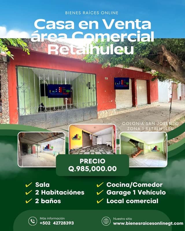 Casa en venta en Zona 1, Retalhuleu · 2 hab · 165 m²