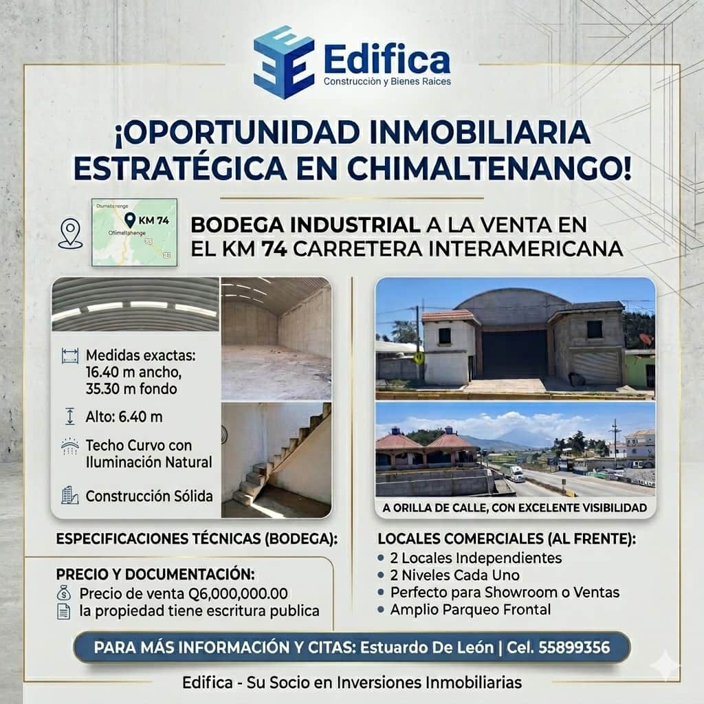 Bodega industrial con locales comerciales en carretera principal