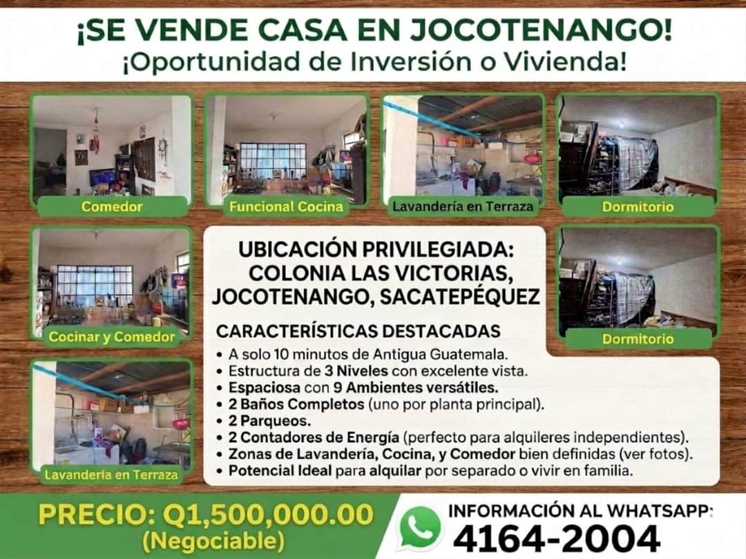 Casa de 3 niveles en venta, Colonia Las Victorias, Jocotenango