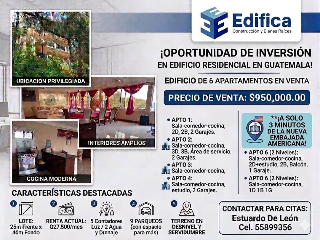 Edificio residencial de 6 apartamentos con garajes y áreas amplias