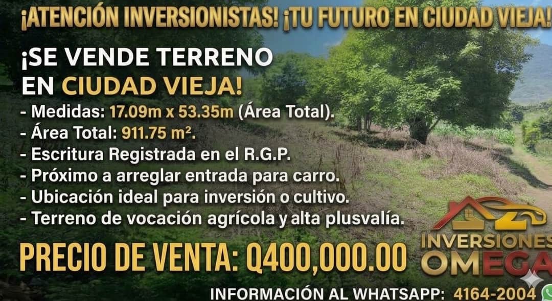 Terreno de 911 m² con vista panorámica en Ciudad Vieja, Sacatepéquez